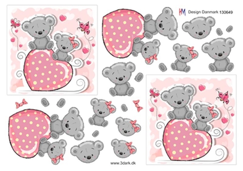 3D Bamse med lyserødt hjerte